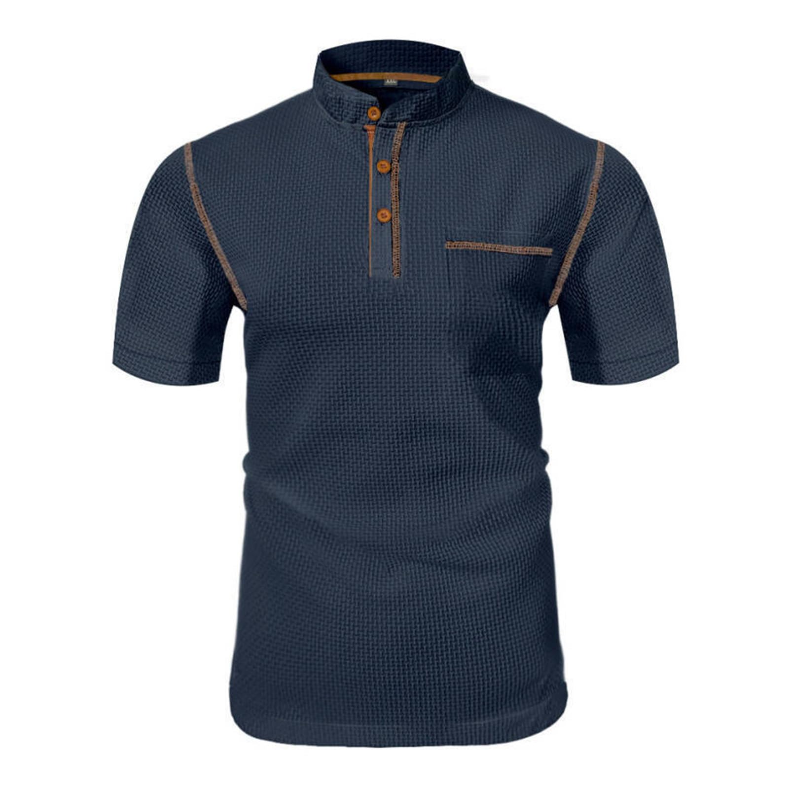 Mens Vintage Henley Shirts Short Sleeve Mock Neck Slim Fit Casual Waffle Tops Basic Button Tshirt with Chest