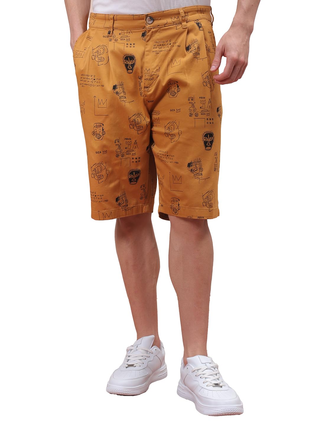 the indian garage co Men Relaxed Fit Face Print Casual Pleated Shorts-picture-19
