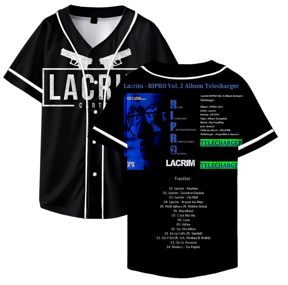 Maillot de baseball Harajuku à boutons fins Lacrim Merch Uniforme pour fan