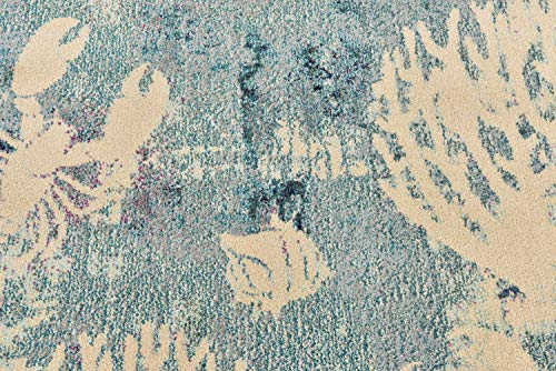 Unique Loom Positano Collection Coastal Modern Coral Lobster Shells Light Blue Area Rug (5' x 8') - Image 14