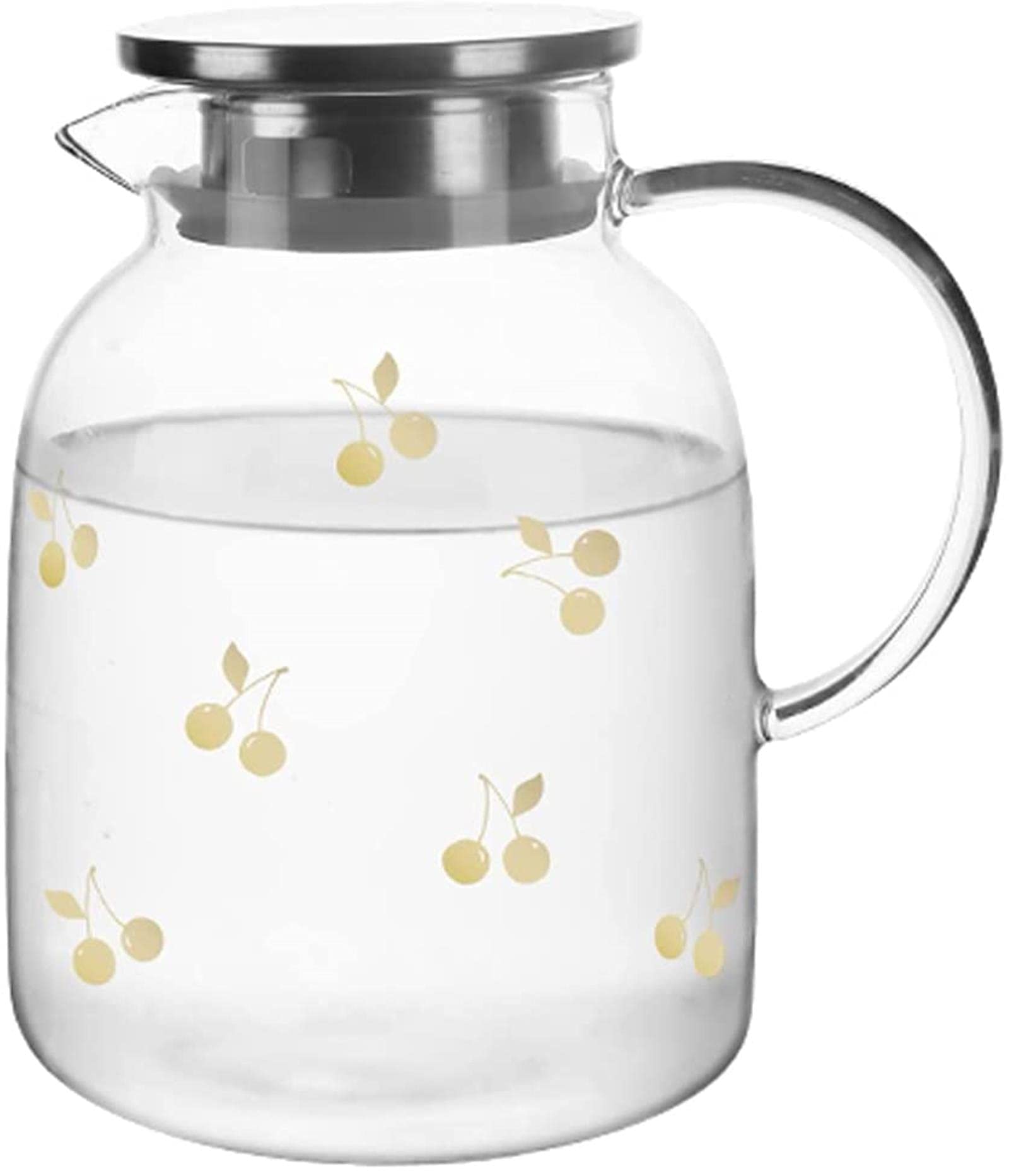 Jarra de Agua Simple Jarra de Vidrio de borosilicato con Tapa de Acero Inoxidable Jarra fría de Gran Capacidad Linda Tetera para Jugo, Leche, Caliente y Col
