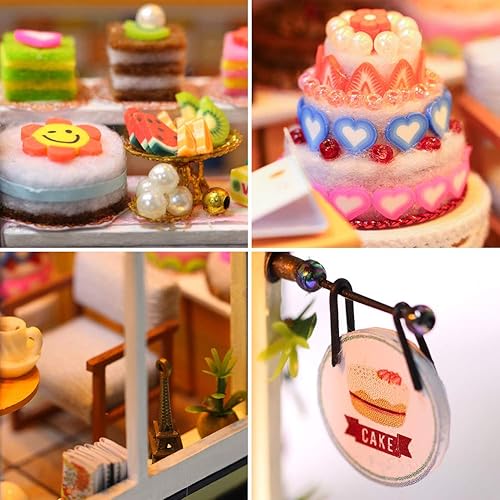 Miniatura 4 de Casa de muñecas de panadería en miniatura 3D con pequeños pasteles y muebles, kit de casa de muñecas con LED a escala 1:24, increíble regalo de