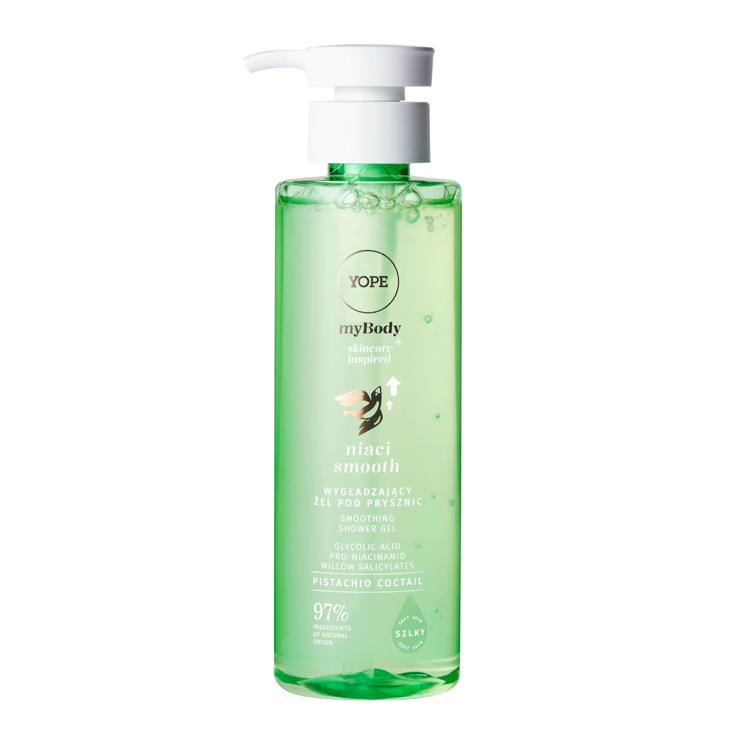 YOPE SMOOTHING SHOWER GEL WITH NIACINAMIDE | MOISTURIZING | 97% INGREDIENTS OF NATURAL ORIGIN | VEGAN | SCENT PISTACHIO, GELATTO, LEMON | 300ml