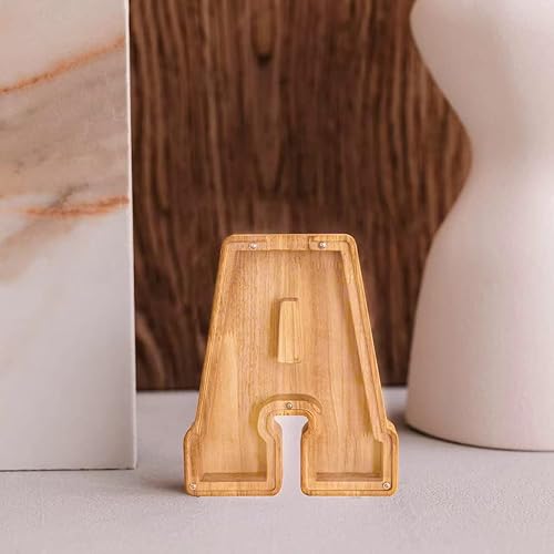 Miniatura 8 de Twenty-six English Alphabet A-Z Letter Piggy Bank,Large-Capacity Transparent Wooden Alphabet Piggy BankPersonalized Coin Savings Box, Name DIY