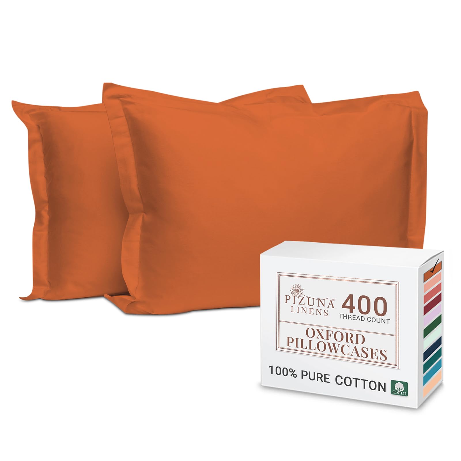 Pizuna 100% Cotton Standard Pillowcases 2 Pack White 50x75cm, 400 Thread Count Long Staple Combed Cotton Soft Pillow Cover, Sateen Weave Oxford Pillow Cases (Cooling Pillowcase 2PC) — view 51