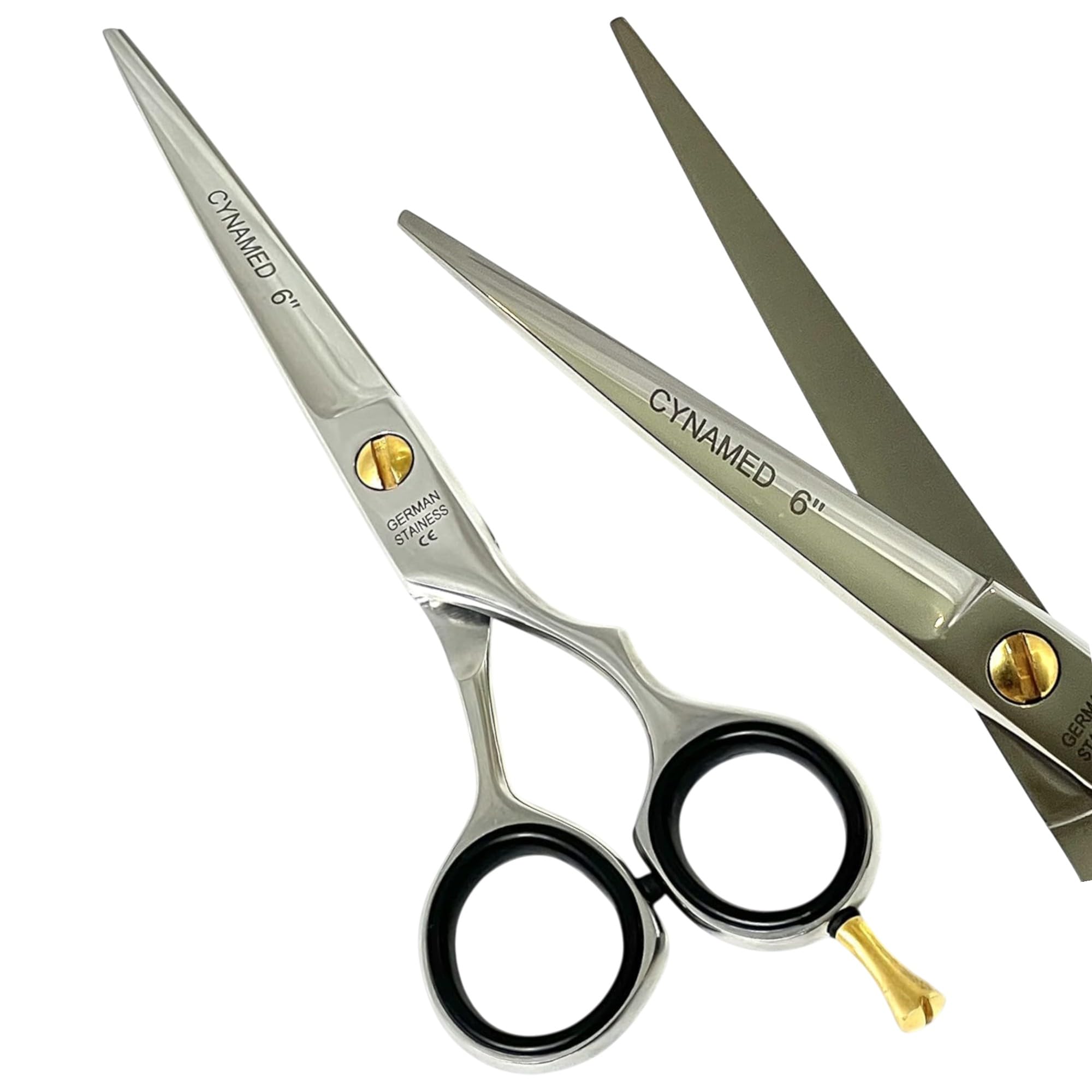 NEW! GERMAN PROFESSIONAL BARBER SCISSORS SHEARS WITH POLISHED FINISH SIZE 6 Inches CYNAMED, Black