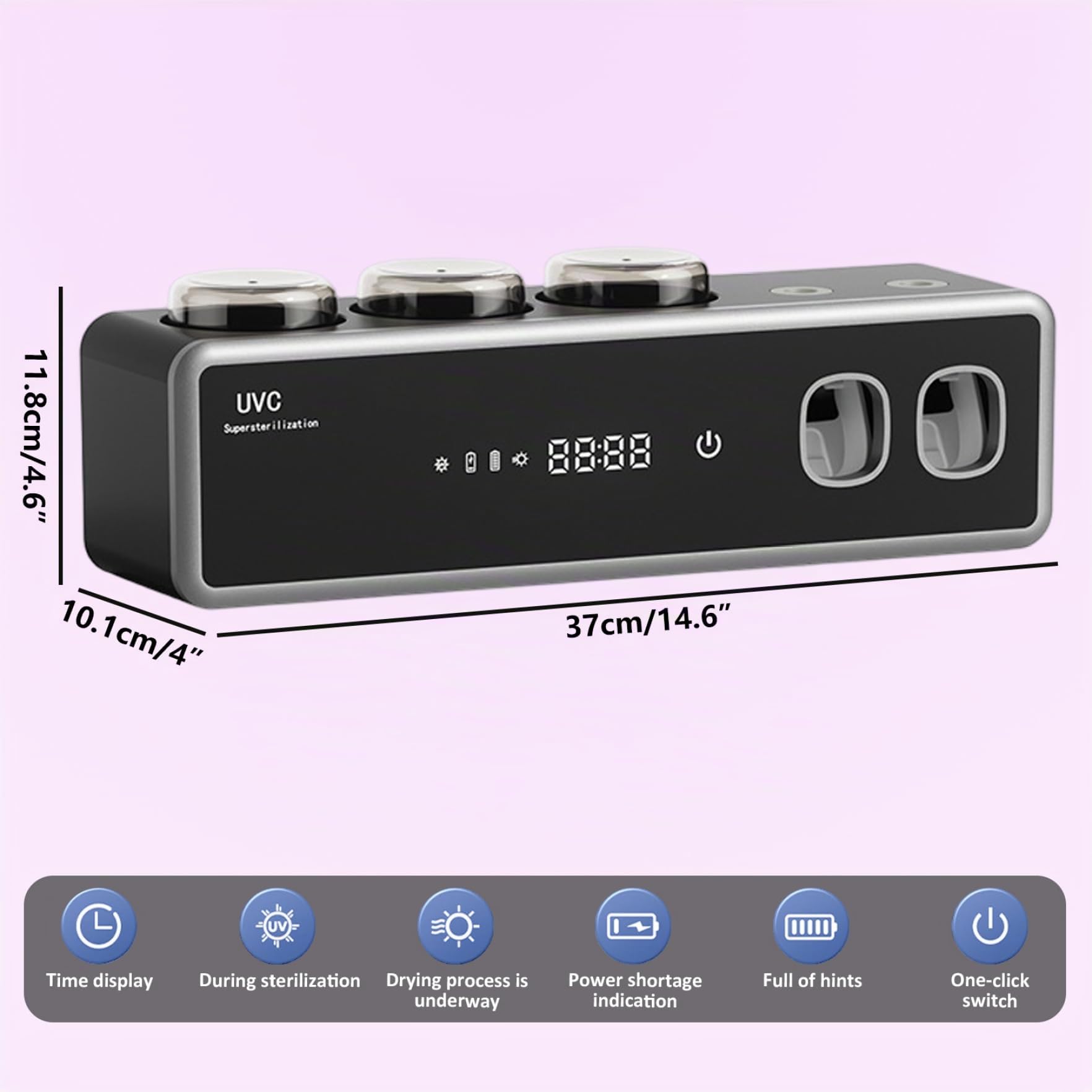 Portaspazzolino intelligente da parete con dispenser automatico di dentifricio UV, organizer per spazzolini elettrici con funzione di asciugatura, nero