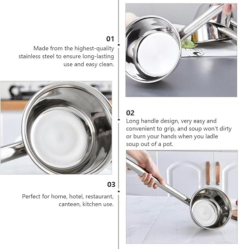Miniatura 7 de TIDTALEO 1pc Extended Handle Water Ladle Bath Ladle Water Ladle Spoon Metal Water Ladle Soup Spoon Oil Spoon Water Dipper For Cooking Large Gravy