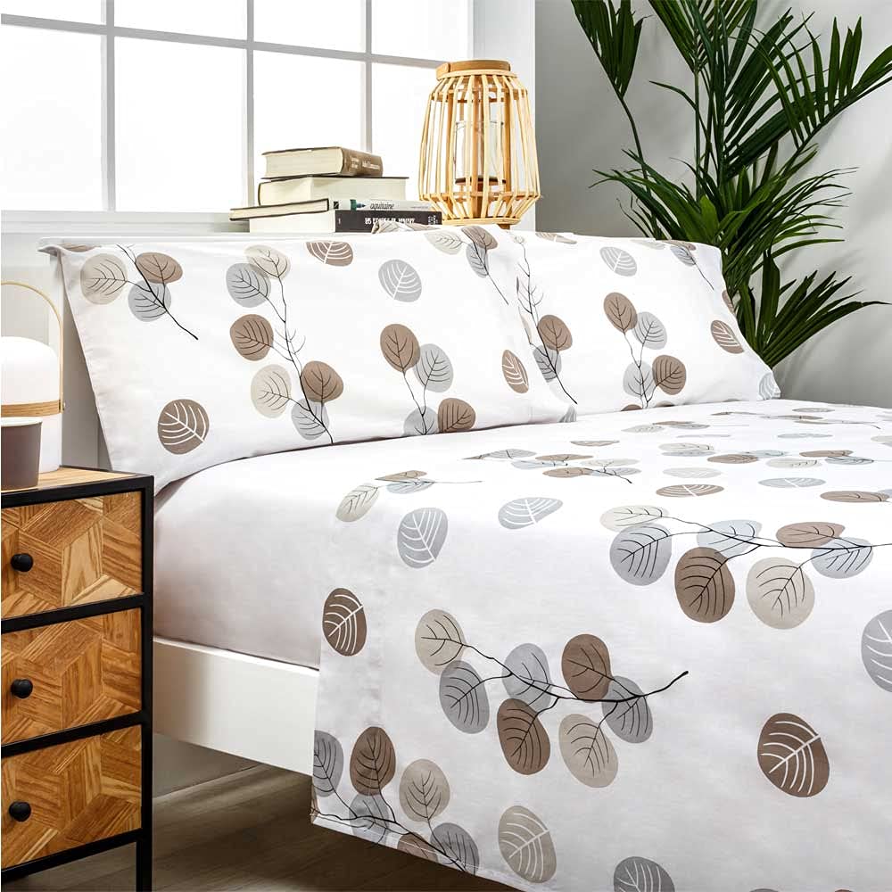 COTTON ARTean Juego de sábanas 90x190 / 200 Algodón Orgánico HONDARRIBIA gris 3 piezas: Encimera, 1 Funda de Almohada, Bajera Ajustable Gots.