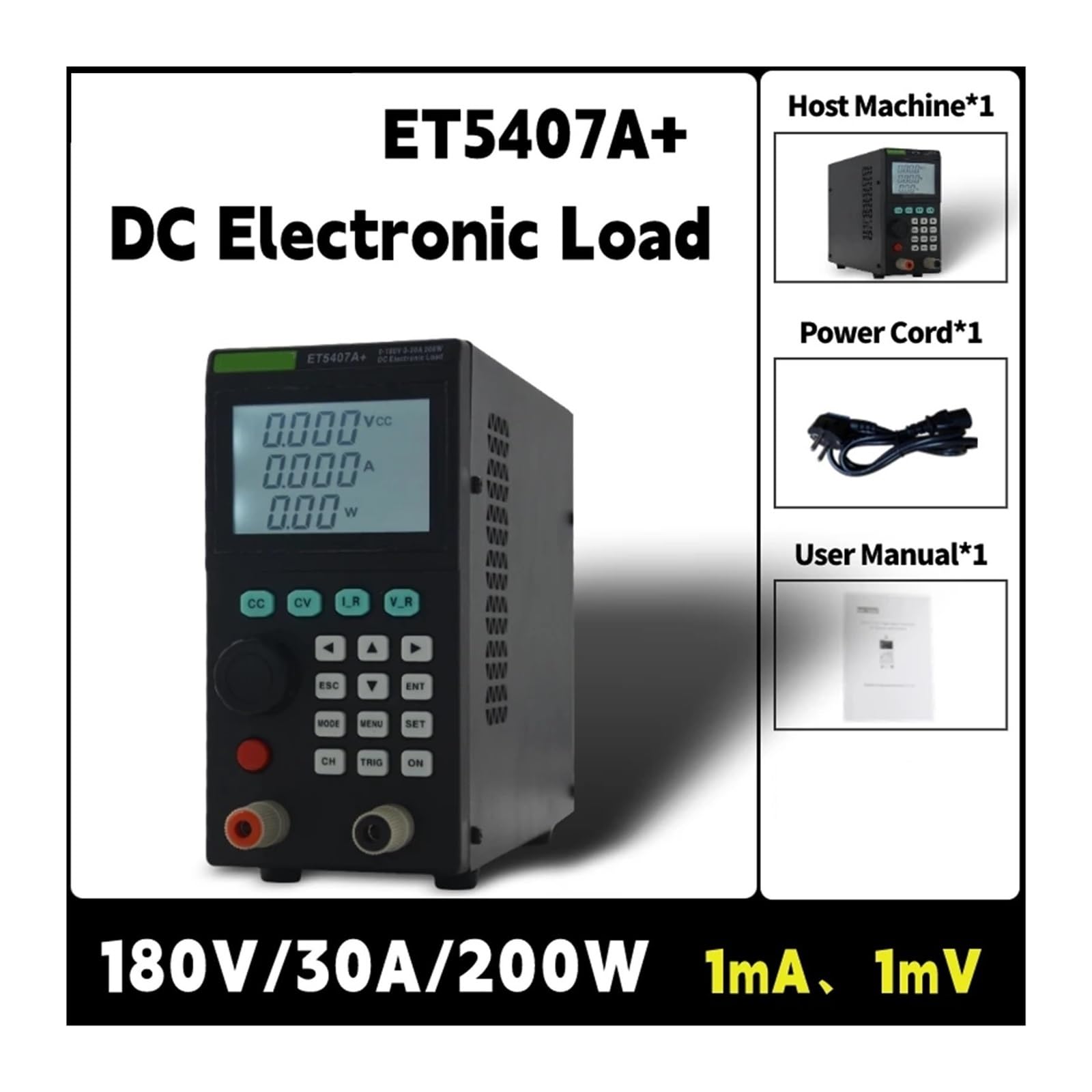 Probador de carga electrónica CC programable de 200W 0-180V 0-30A, probador de batería de 1mV/1mA