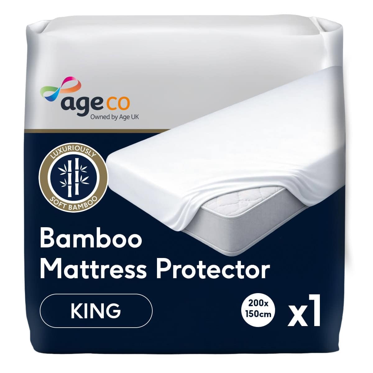 Age UK Bamboo Waterproof Mattress Protector for Incontinence, Soft Breathable Fitted Mattress Cover, King Size, White