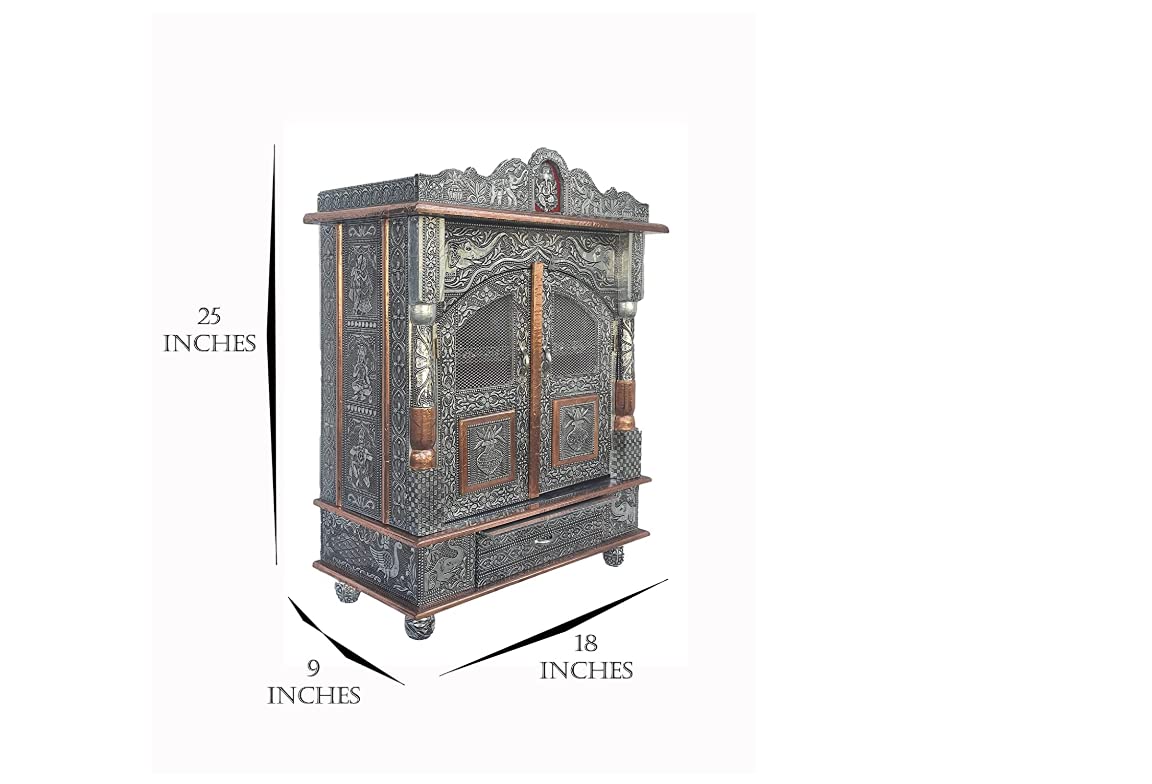 Handicrafts Home Temple | Pooja Mandir do domu, stojak boga do domu, stojak Pooja | mandir do biura | mandir do domu, montowany na ścianie, duży, świątynia do domu, mandir 23 x 45 cm, srebrny
