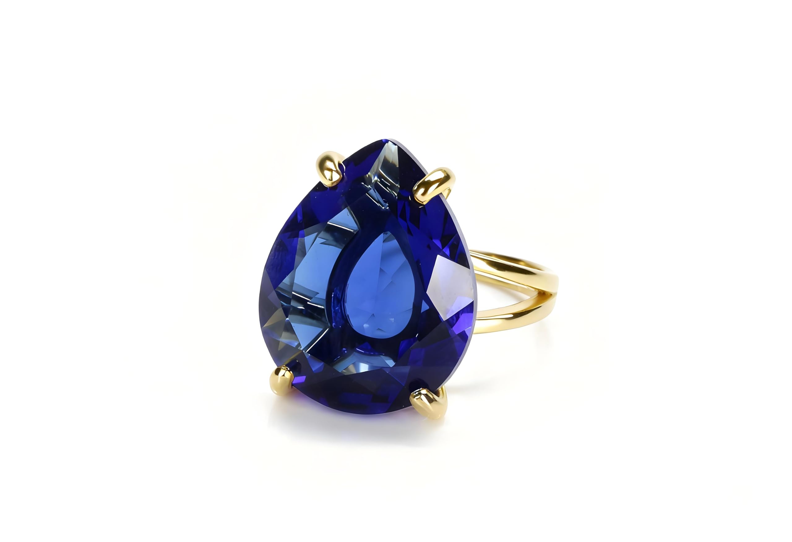 Zafiro Plata de Ley Anillo Lágrima - Anillo Compromiso de Pera Vibrante, Anillo Declaración, Anillo Piedras Preciosas - Regalo para Cumpleaños, Aniversario, Ocasiones Especiales