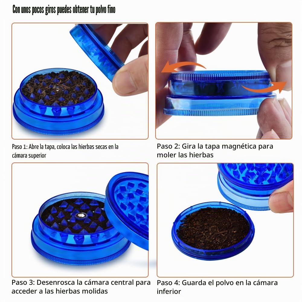 [Pack x 6] Molinillo de especias de plástico, Spespo Grinder Especias de 3 piezas 60mm,incluidas tapa magnética y compartimento de almacenamiento hermético