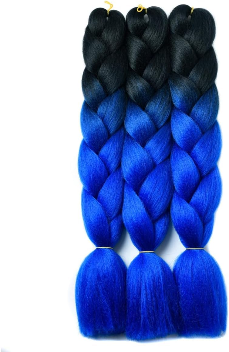 Ombre Braiding Hair 3pcs Synthetic Braids Hair Extensions 24 Inch 2 Tone for Box Braids Crochet Braids (1, Black And Pinkice Blue)-image-46