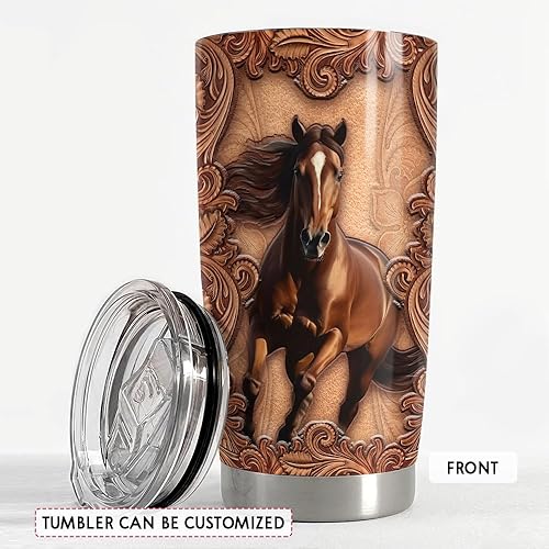 Miniatura 3 de SANDJEST Vaso de caballo personalizado de 20 onzas, 30 onzas, con tapa, taza de viaje para café, taza para hombres, mujeres, caballos, madera,