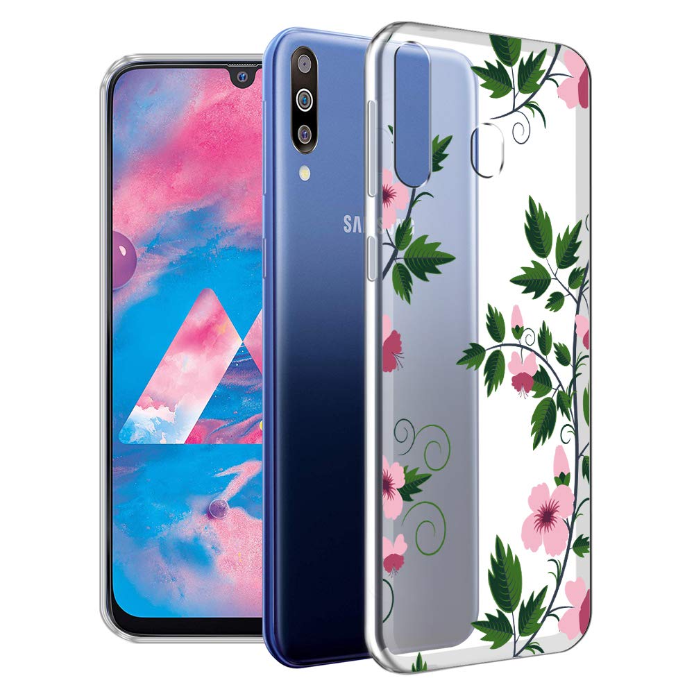 Fashionury ''Pink Flower and Green Leaves'' Designer Printed Soft Silicone Mobile Case Back Cover for Samsung Galaxy M30