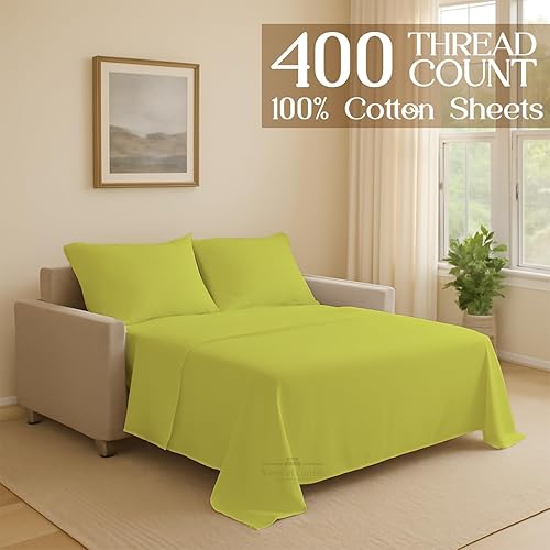 Miniatura 73 de Juego de 4 piezas para sofá cama, 100% algodón de 400 hilos, sábana bajera con bolsillos profundos, suave, sin arrugas y transpirable, calidad