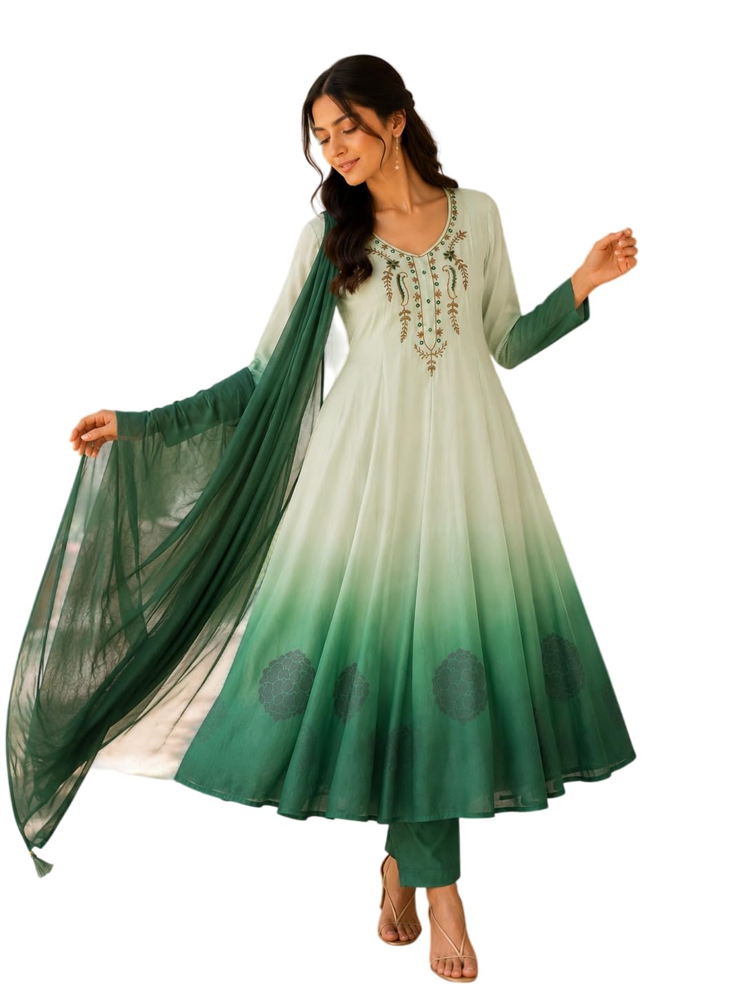 Creation by Premium Chiffon Anarkali Gown with Pent Dupatta Suit Set.-image-43