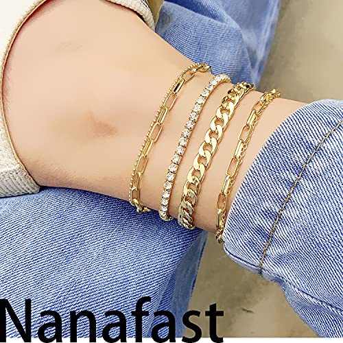 Nanafast 4-6Pcs Ankle Bracelets Set For Women Gold Boho Beach Anklet Chain Adjustable Foot Jewelry For Girls Extremely Simple Style-4Pcs #TOP6