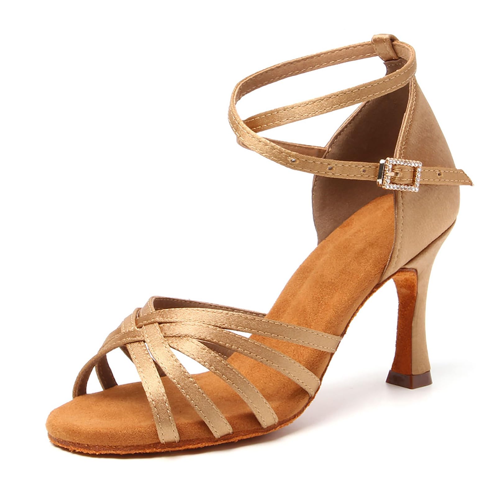 DKZSYIM Women's Satin Latin Dance Shoes Professional Ballroom Salsa Practice Performance Dancing Shoes,Model 213