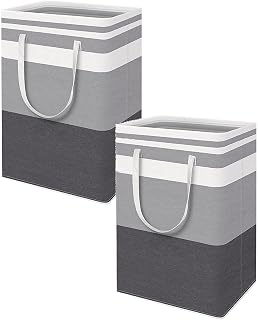 2 Pack Collapsible Laundry Baskets, Waterproof Freestanding Collapsible Large Slim Laundry Hamper with Easy Carry Handles,Durable Clothes Hamper for Bathroom,Home,Dorm,Bedroom,Laundry Room