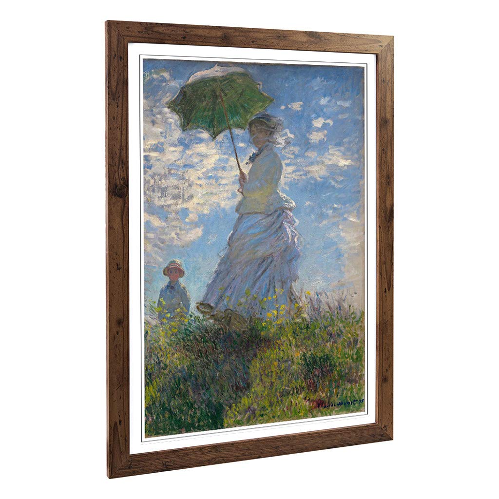 Big Box Art Framed Print of Claude Madame Monet with a Parasol Design | Wall Art Picture | Home Decor for Kitchen, Living Room, Bedroom, Hallway, Walnut, A2 / 24.5x18 Inch / 62x45cm