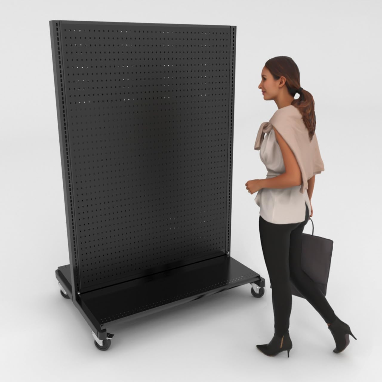 DGS Retail Rolling Gondola Shelving Unit, Black 48” W by 72” H Double-Sided Island Gondola with 19