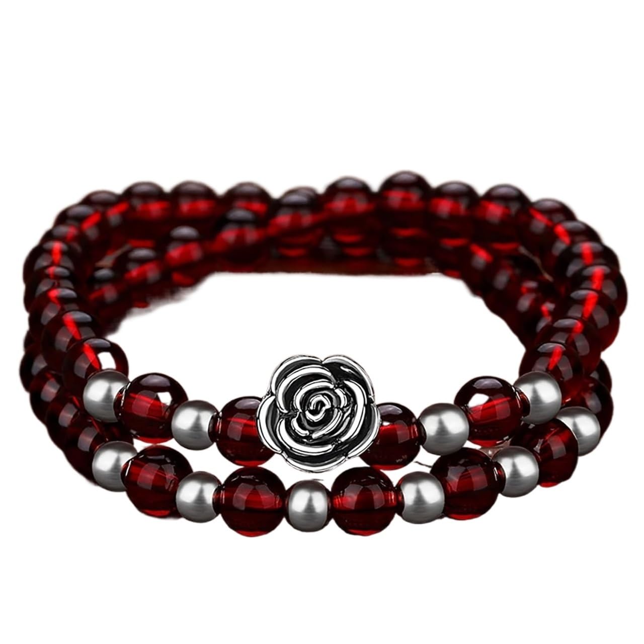OIFAODAO Rosary bracelet, Garnet Red Black Crystals Beaded Balancing Bracelet Talisman for(2)
