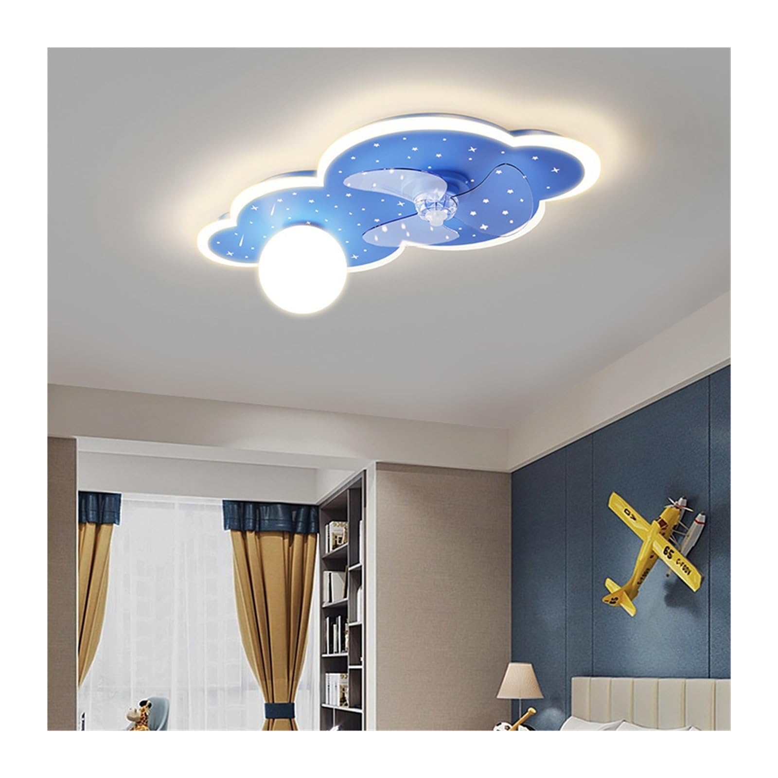Ventilatore da soffitto con luci Camera dei Bambini Camera da Letto Ventilatore da soffitto Luce LED Blu Nuvola Luce Silenziosa Scandinava Moderna Minimalista Luce della Stanza