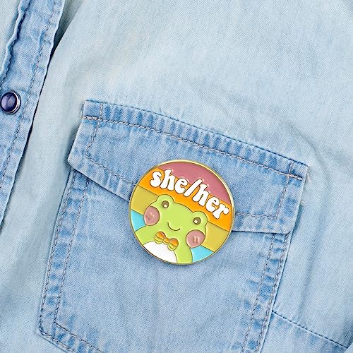 Image of LGBTQ Pronouns Cute Frog Pin - Gender Identity Bulk Pins for Pride Parade or Daily Wear - They /Them (Free 1pc Pride Sticker Included)