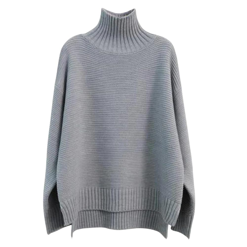 Damen Rollkragenpullover Aus Wolle, Langärmelig, Strickpullover Mit Schraubgewinde, Strickpullover, Warm, Reiner Kaschmir Pullover, Winter Sweatshirt, Grau, M