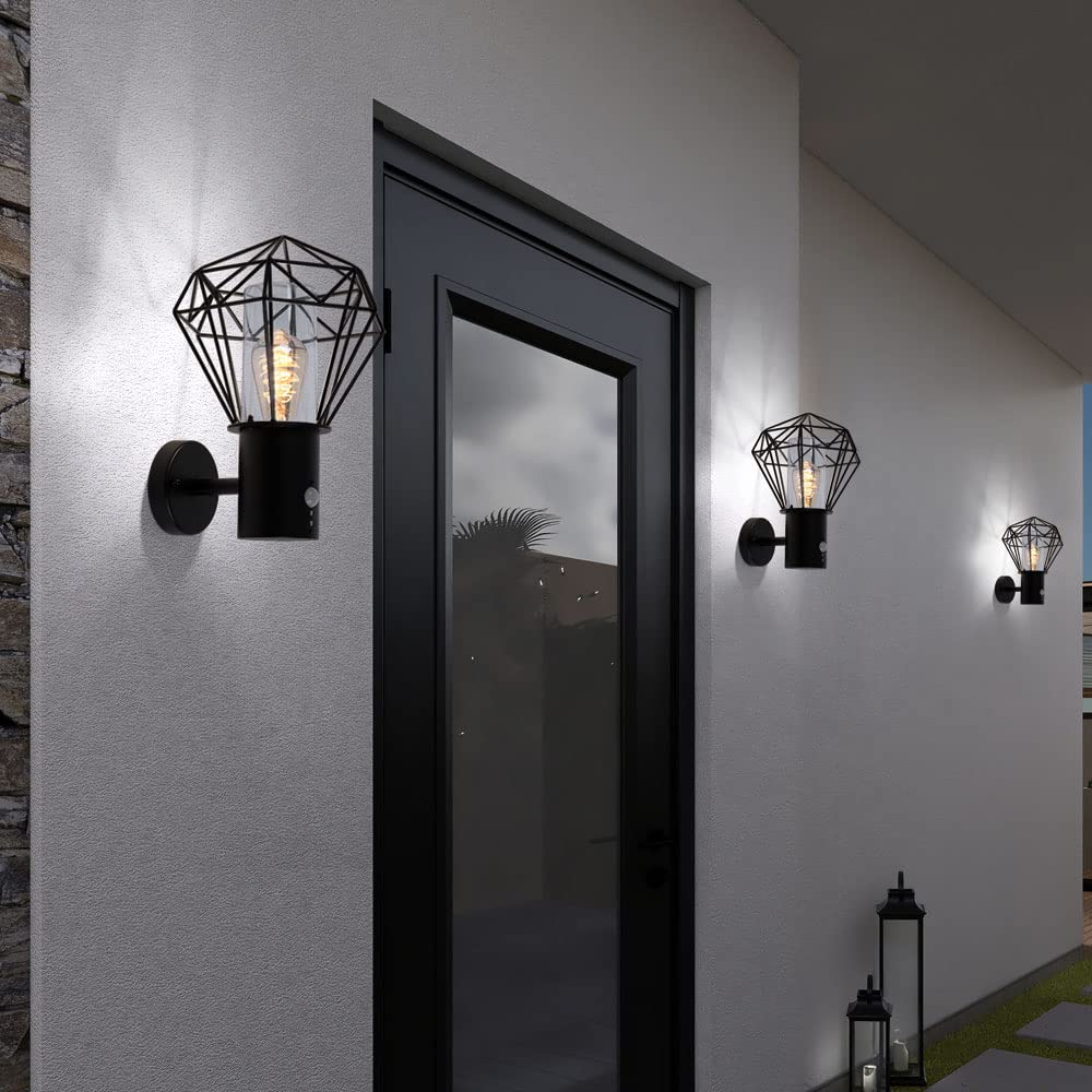 Außenbeleuchtung Wandleuchte LED Wandlampe Außen mit Bewegungsmelder Gartenlampe Bewegungsmelder, schwarz Diamant Gitter, 7W 806 lm warmweiß, BxH 22,5x34 cm