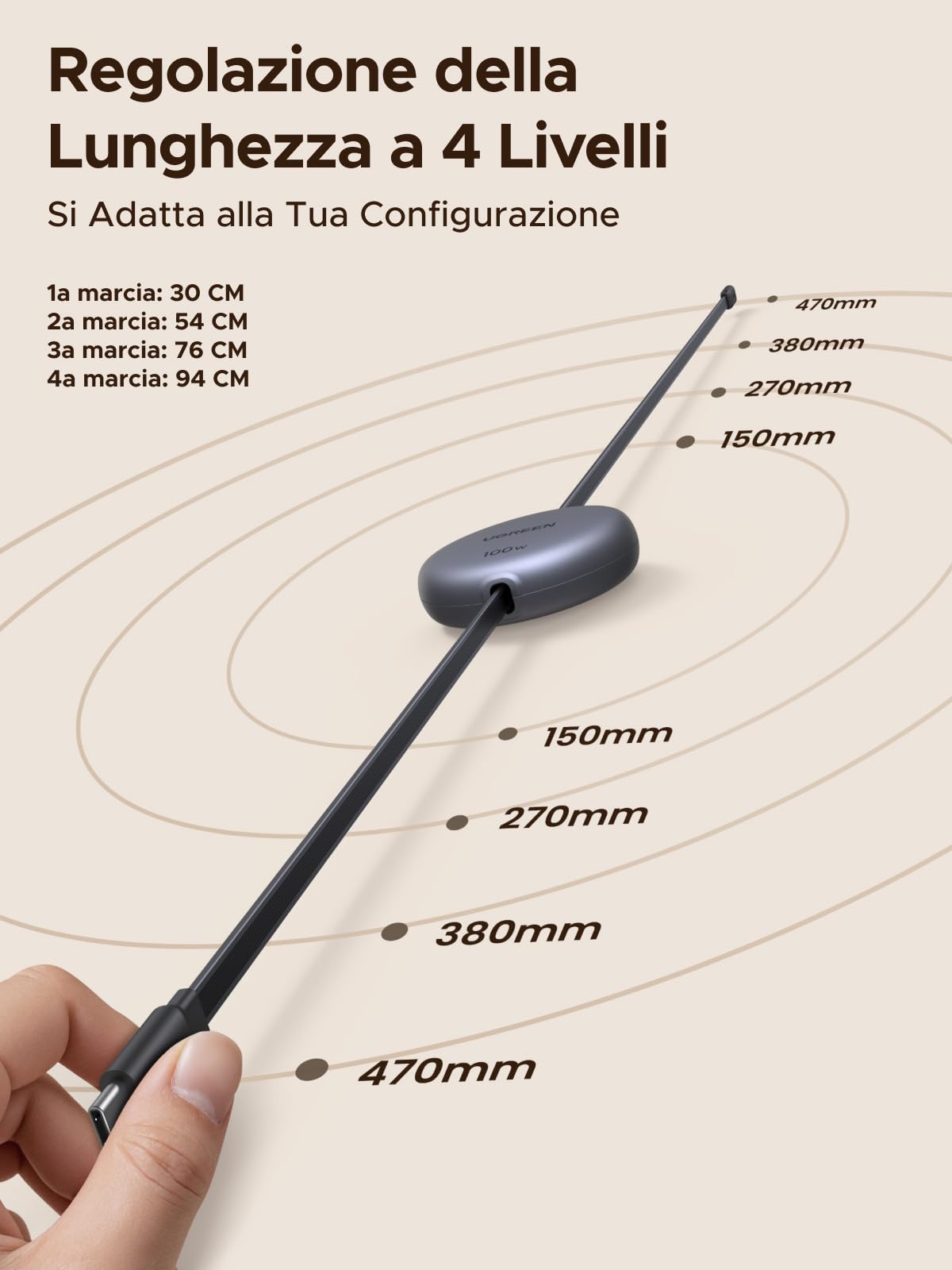 UGREEN 100W Cavo USB C Retrattile PD 3.0, Cable Type C Avvolgibile Ricarica Rapida, Compatibile con MacBook, iPad Air, iPhone 17 Pro Max Air/16/15 Plus Pro Max, Galaxy S25 S24, Pixel 10/9.Grigio