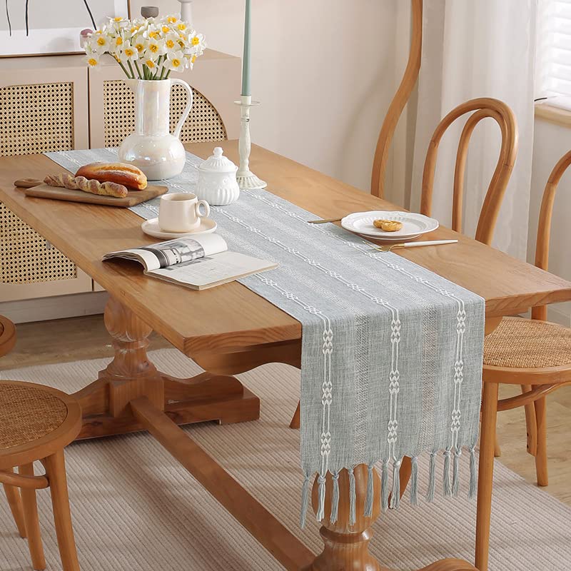 YoulerTex Boho Tischläufer Quasten Abwaschbar: Läufer Tisch 33x183cm Leinenoptik Landhausstil Table Runner für Wohnzimmertisch Party Geburtstag Valentinstag Hochzeit Dekoration Grau