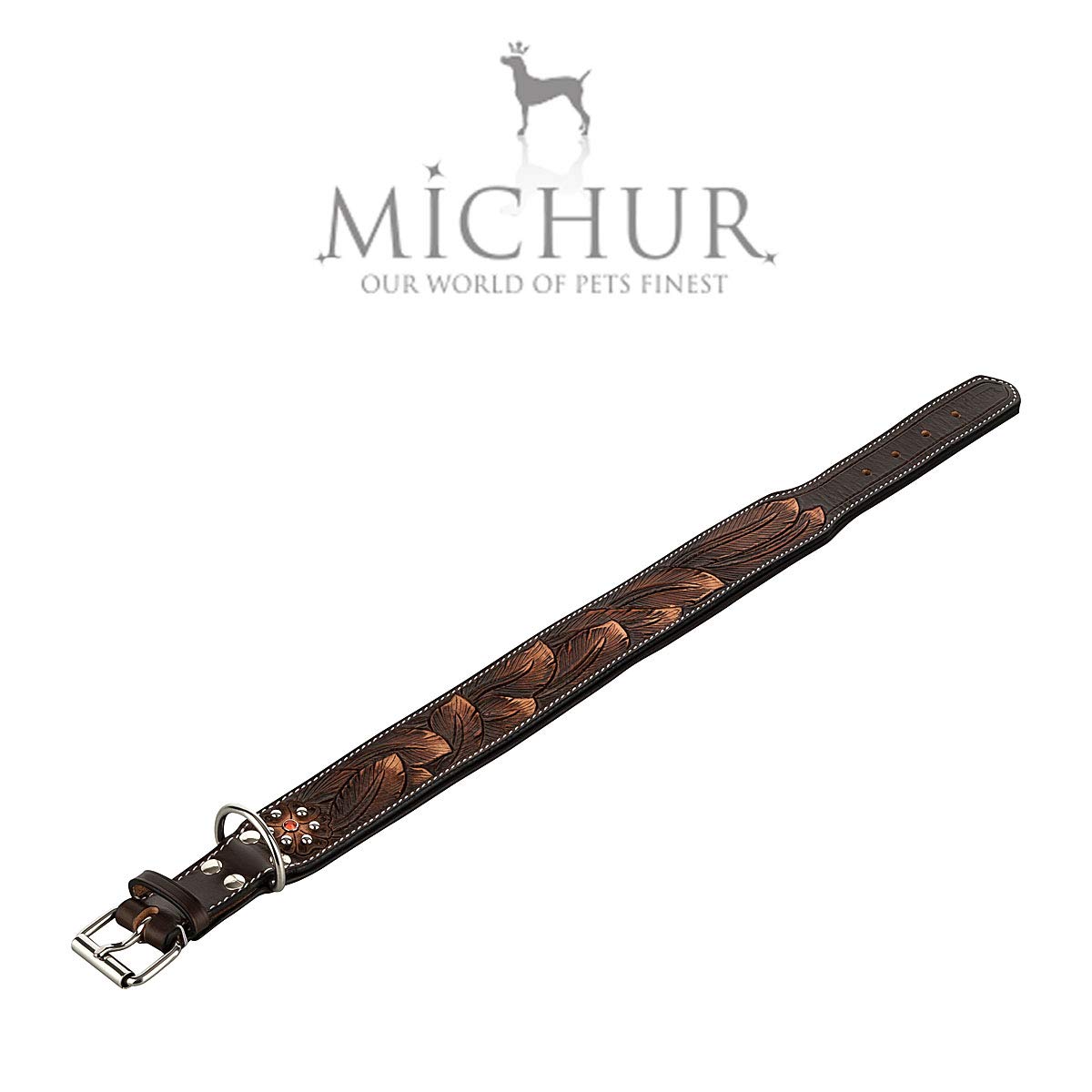 Collier pour Chien en Cuir MICHUR Luna Collier en Cuir pour Chien Collier pour Chien en Cuir Marron Noir Motif Disponible en différentes Tailles