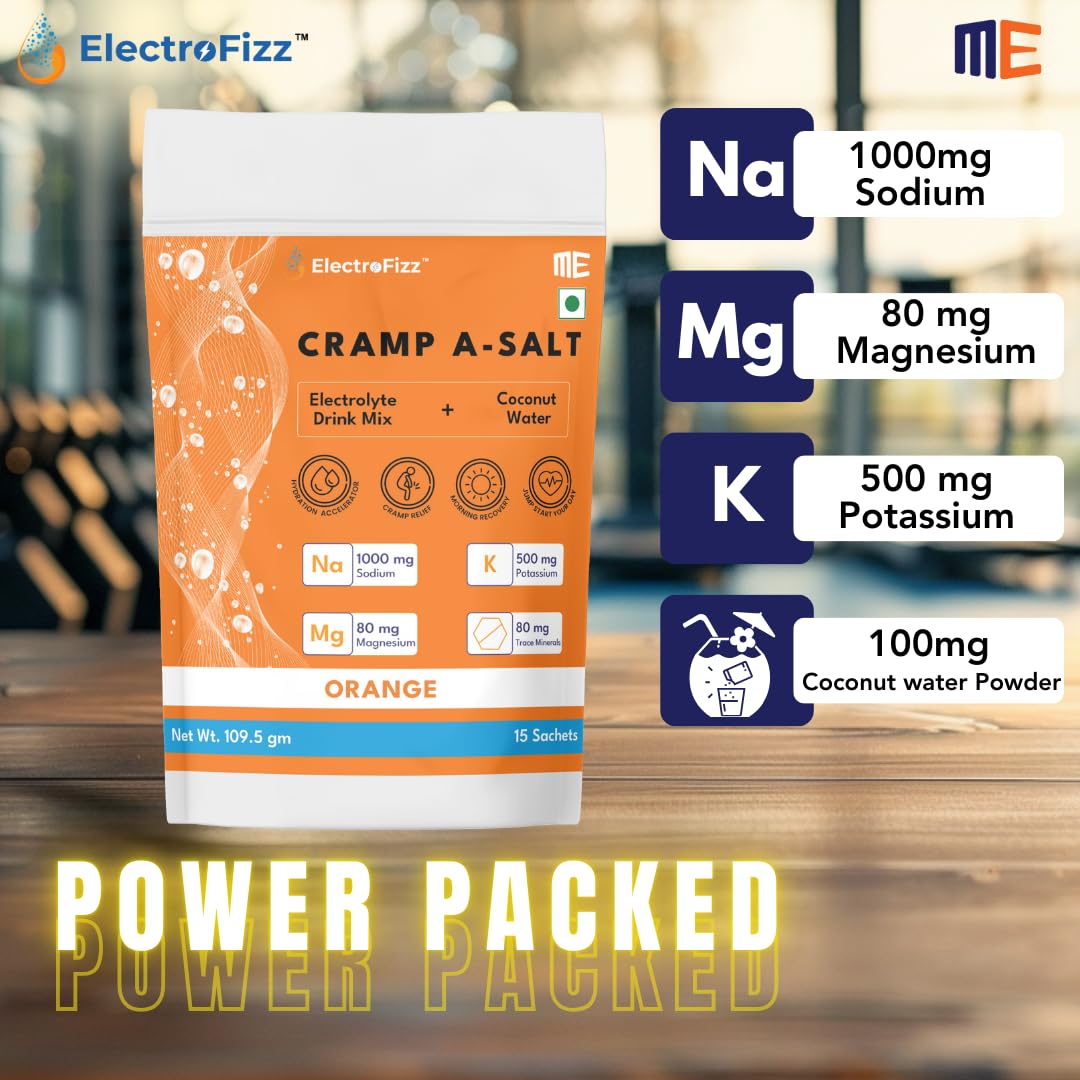 Cramp A-salt Electrolyte Mix | Sodium, Potassium, Magnesium, Coconut Water Powder | Zero Sugar (15 sticks, Orange) - Image 2 thumbnail