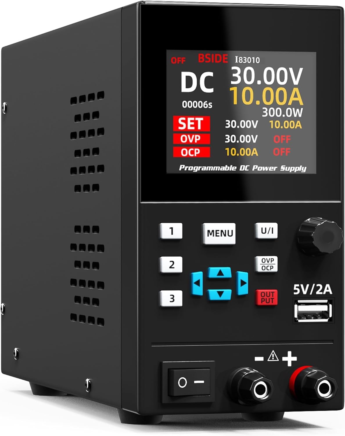 BSIDE DC-Netzgerät Programmierbar 30V 10A Einstellbares Schaltnetzteil Geregeltes Labornetzteil Kleines variables Tischnetzteil 4-stelliges, 6-zeiliges Display DC- Labornetzgerät mit Knopf und Drehreg