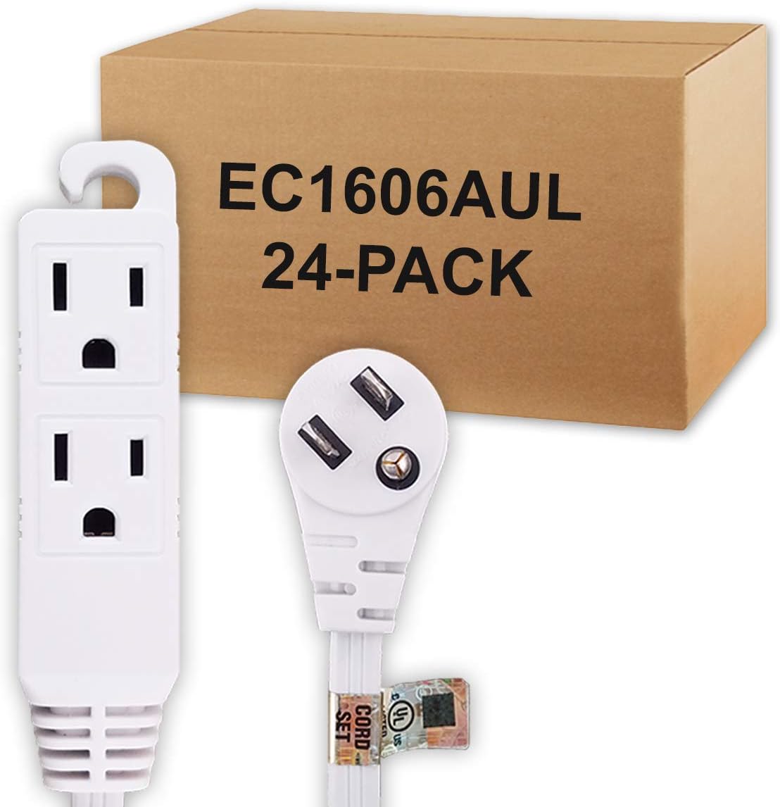 Uninex EC1606AUL Flat Angle Plug Extension Cord, 6-Foot, 24-Pack