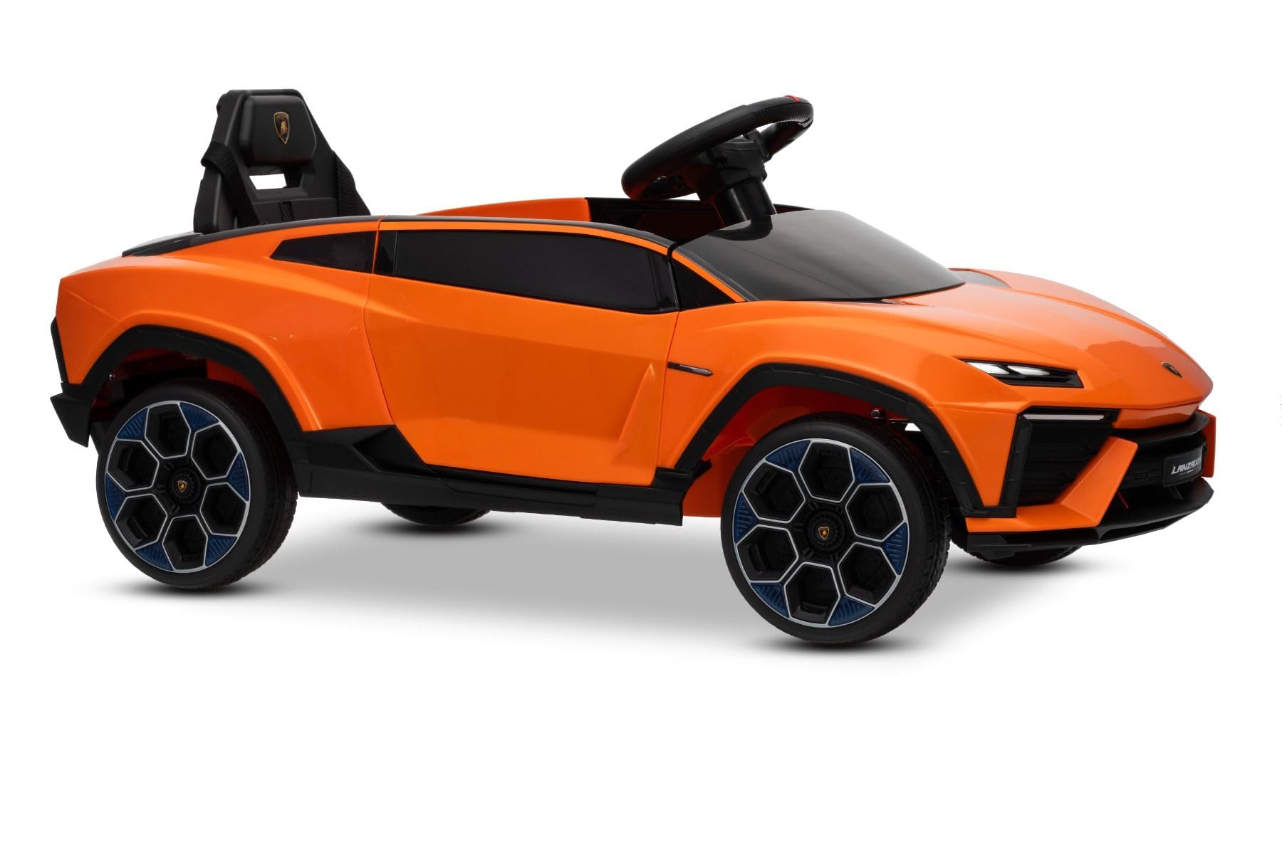Lamborghini Lanzador elektryczny Ride-on-Auto 12 V z napędem na tylne koła, licencjonowany (jednoosobowy), pomarańczowy, bateria litowa, oświetlenie LED, szerokie siedzisko, pilot zdalnego sterowania