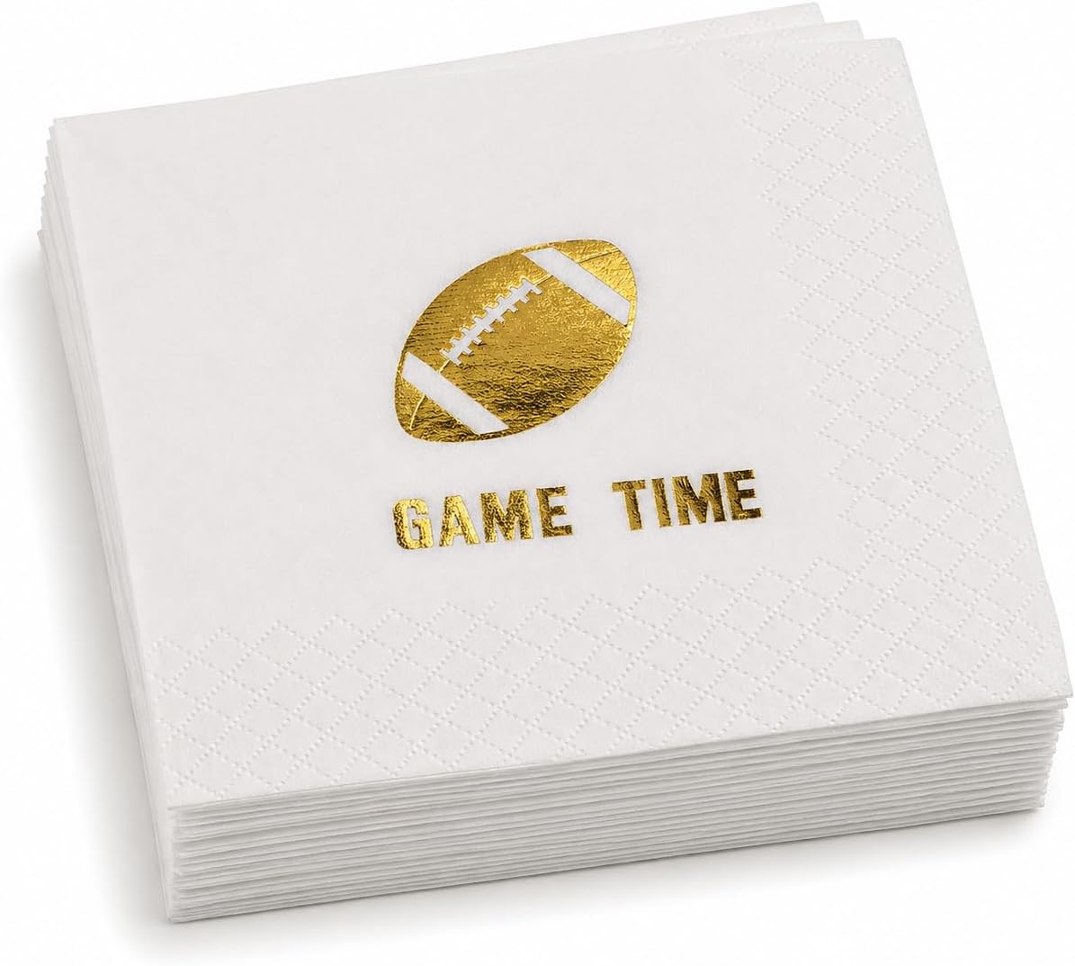 Game Time Football Napkins - 50 pcs | Football Girls Boys Birthday Party Decorations，Birthday & Sports Fantasy Party Decorations, White Napkin Gold Foil image 2