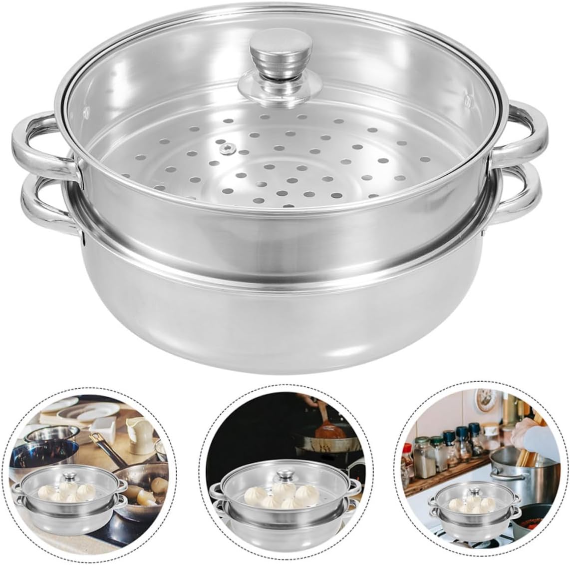 LIFKOME Steam Pot Steamer Kitchen Food Steamer Reusable Practical Steaming Pot for Cooking Home Cookware Double Ear Soup