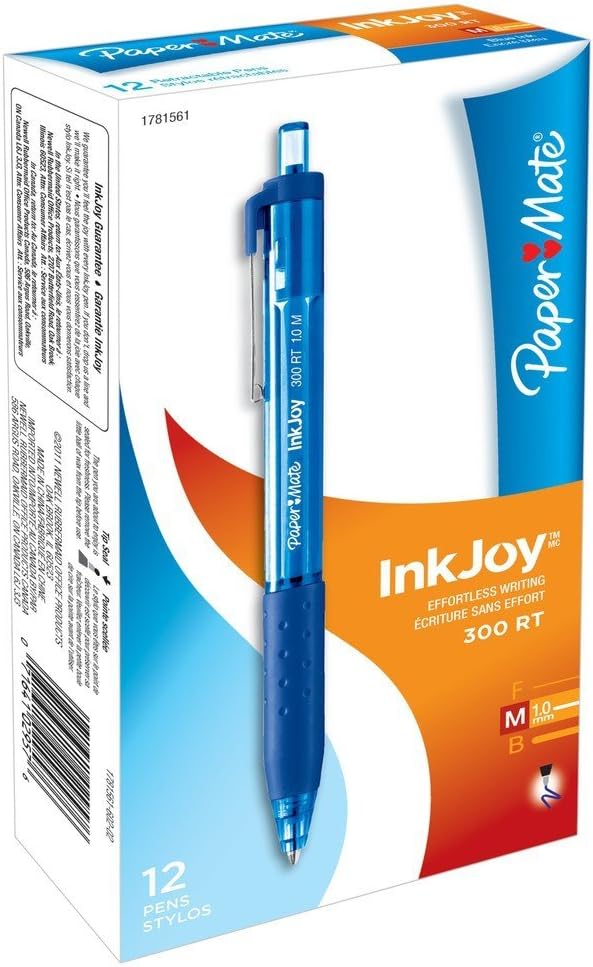 Paper Mate InkJoy 300RT Retractable Ballpoint Pens, Medium Point, Blue, 12-Count