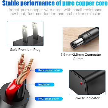 5Volt 1A Power Supply 5W AC/DC Adapter AC 100V-240V to DC 5V 1000mA 0.5A Converter Replacement DC Power Cord 5.5mm*2.5mm Plug for Security Camera Baby Monitor TV Box