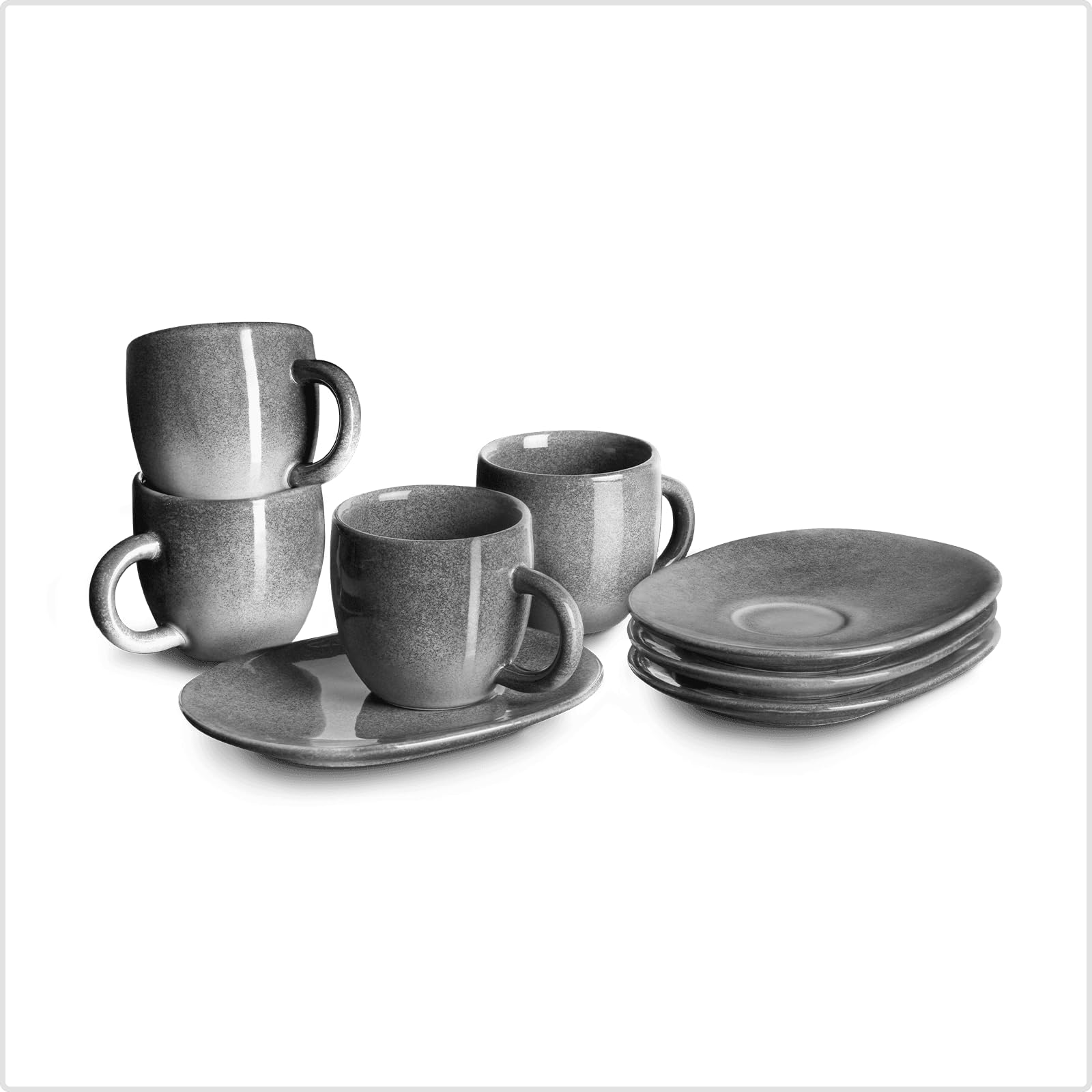 SPRINGLANE Vaisselle, service de table en faïence (Tasses Café avec Soucoupes, 4 piéces)