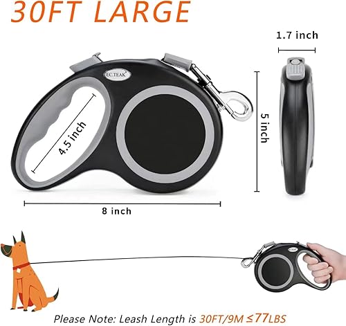 Miniatura 3 de Correa retráctil para perro, correa de paseo para perros de 30 pies20 pies para perros pequeños, medianos y grandes de hasta 77 libras, resistente