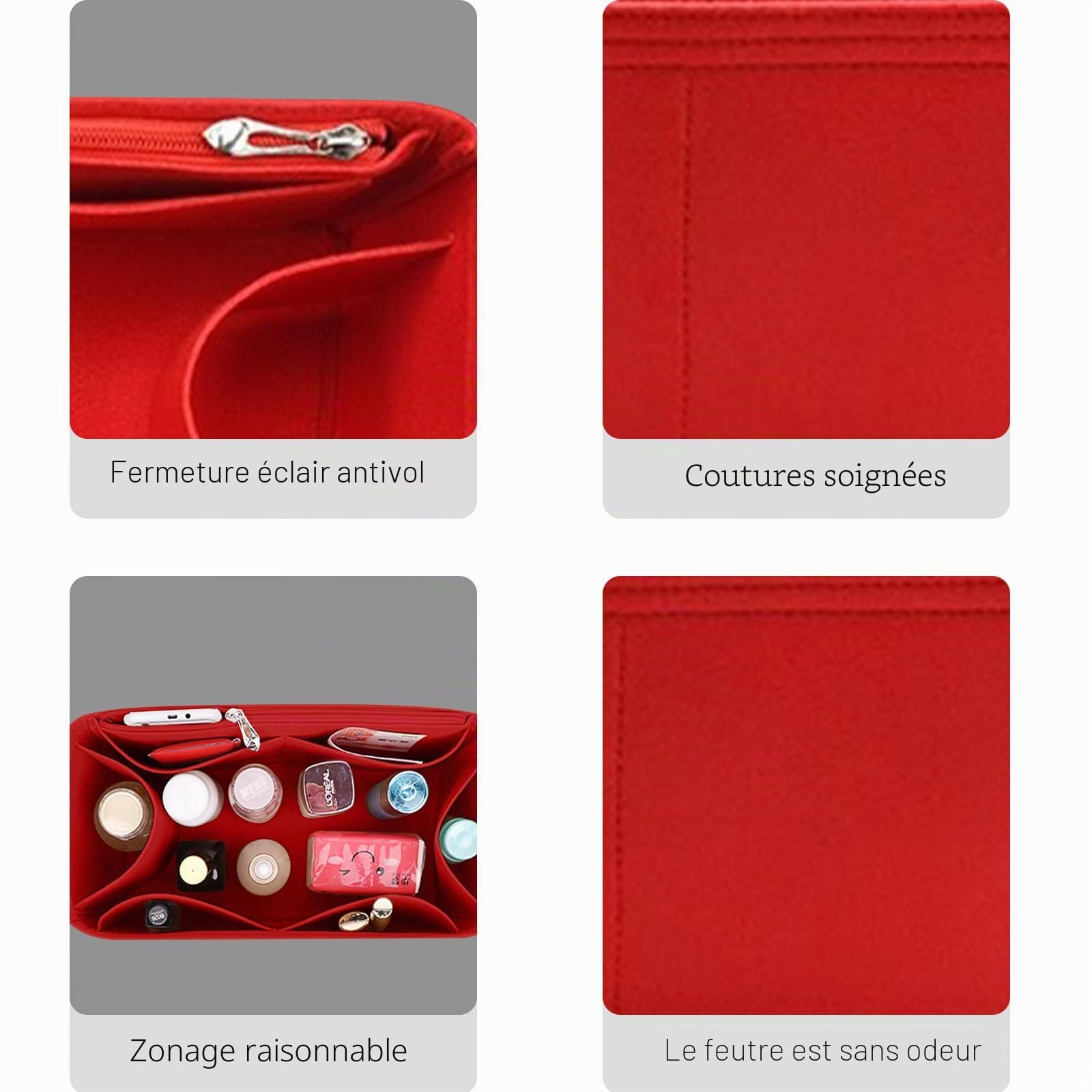 Lckaey Inserts de rangement pour sac à main Speedy 25 HandBag Insert de protection Sac fourre-tout et protecteur de sac à main Y073rouge-M