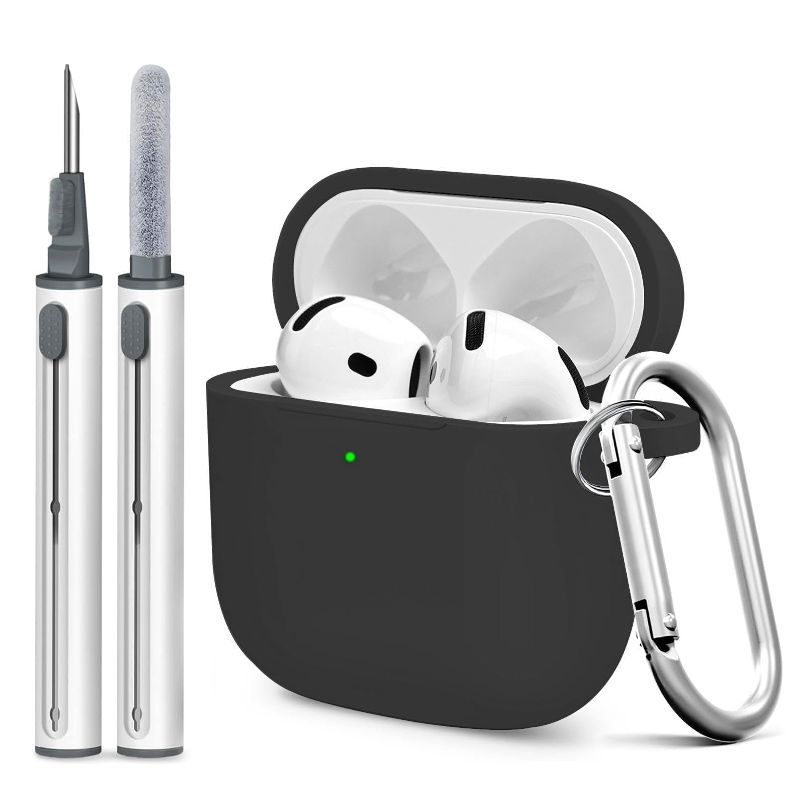 for AirPods 4th Case Cover, Soft Silicone Case with Cleaner Kit, Keychain, Full Protection for Men and Women, Compatible with AirPods 4th Generation (Black)