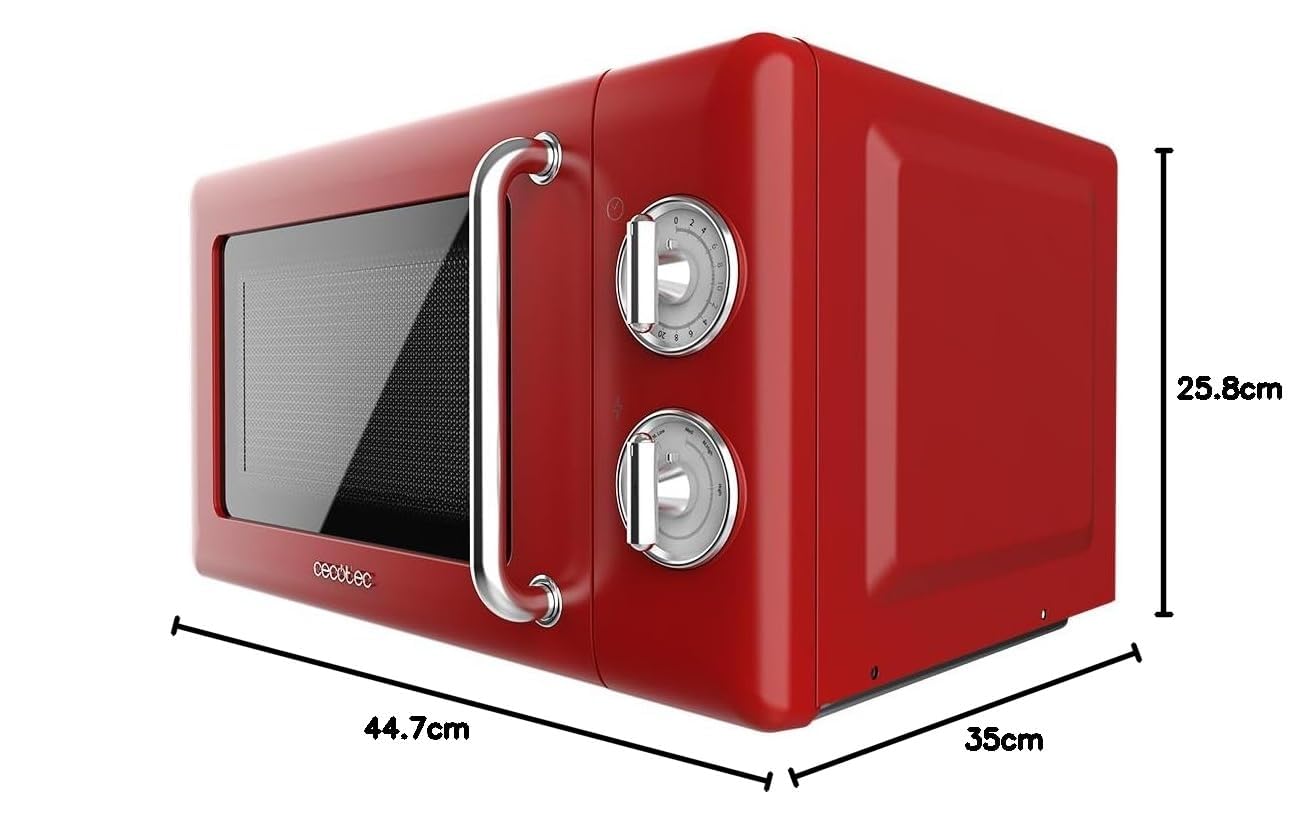 Cecotec Proclean 3010 Retro Red Mikrowelle 20L 700W 6 Stufen Timer Auftaumodus Edelstahl