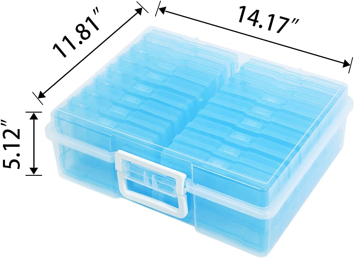 4" x 6" Photo Storage Case with Handle, 16 Inner Photo Organizer Keeper, Extra Large Storage Picture Boxes, Seed Storage, Transparent Craft Keeper (Blue)